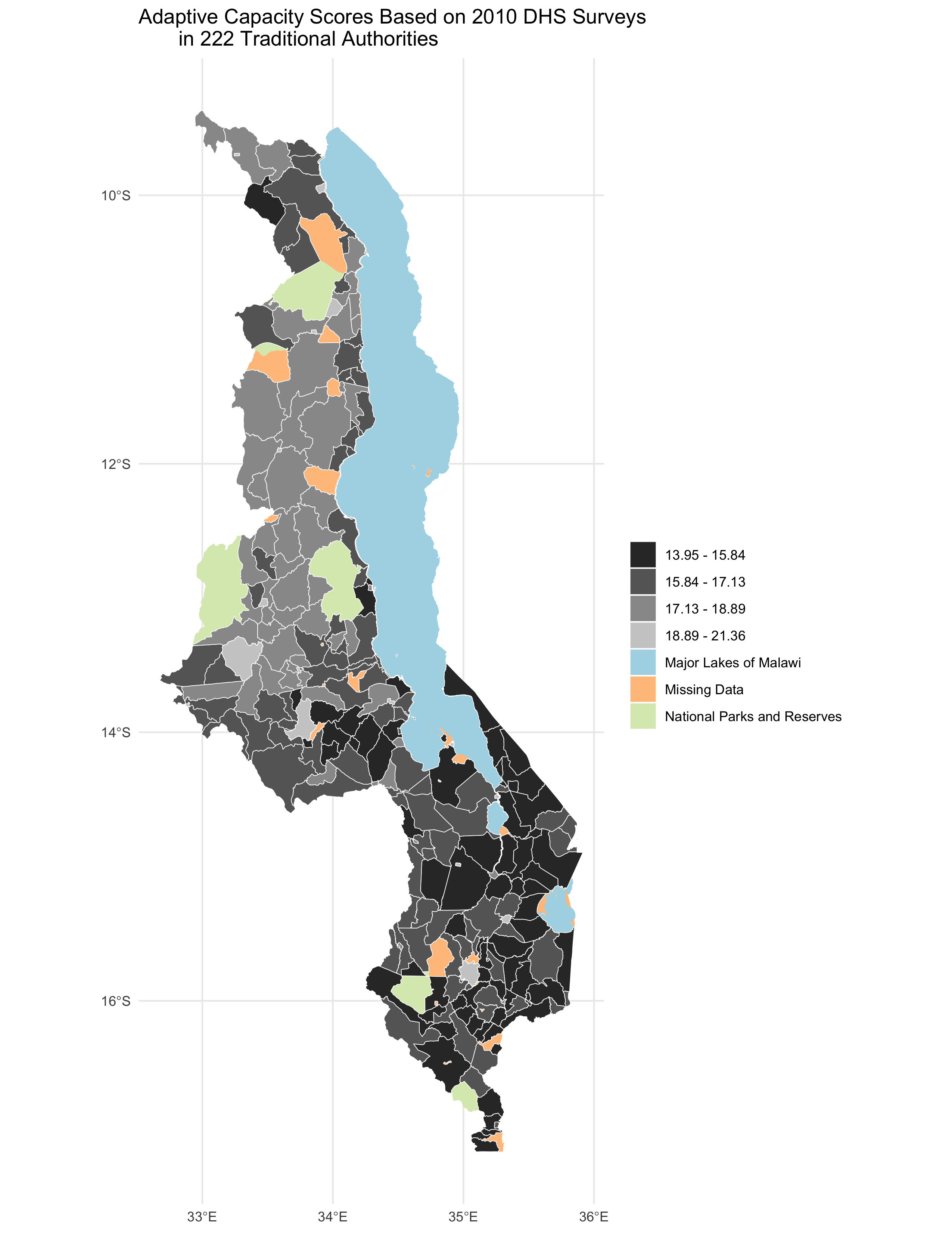 map of resilience by traditional authority in 2010, analagous to figure 4 of the original study